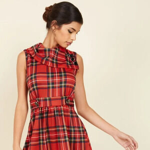 Modcloth "Coach Tour" Plaid Dress M